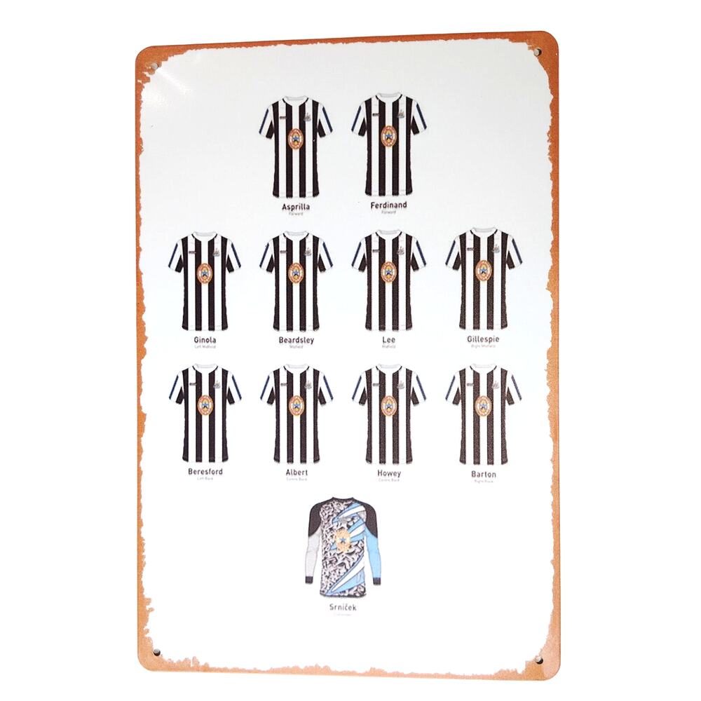 Newcastle Lineup Tin Sign 12×8 Retro Football Jersey Formation Metal Wall Decor